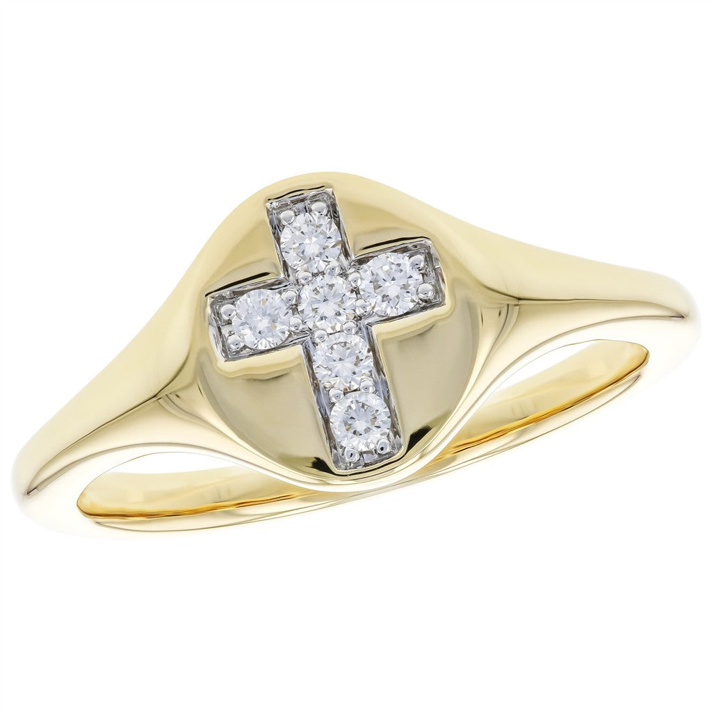 14KY Diamond Cross Signet-styl