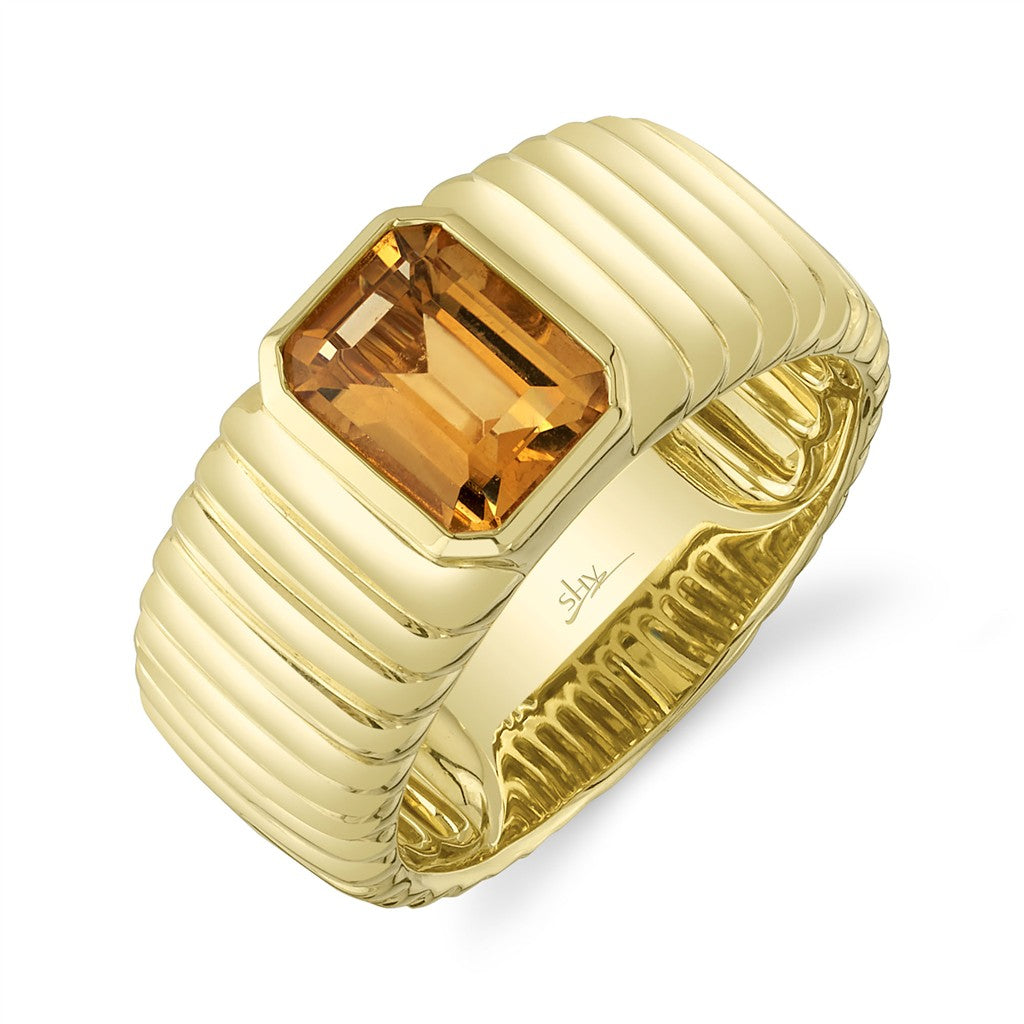 14KY 1.46CT CITRINE RIBBED RIN