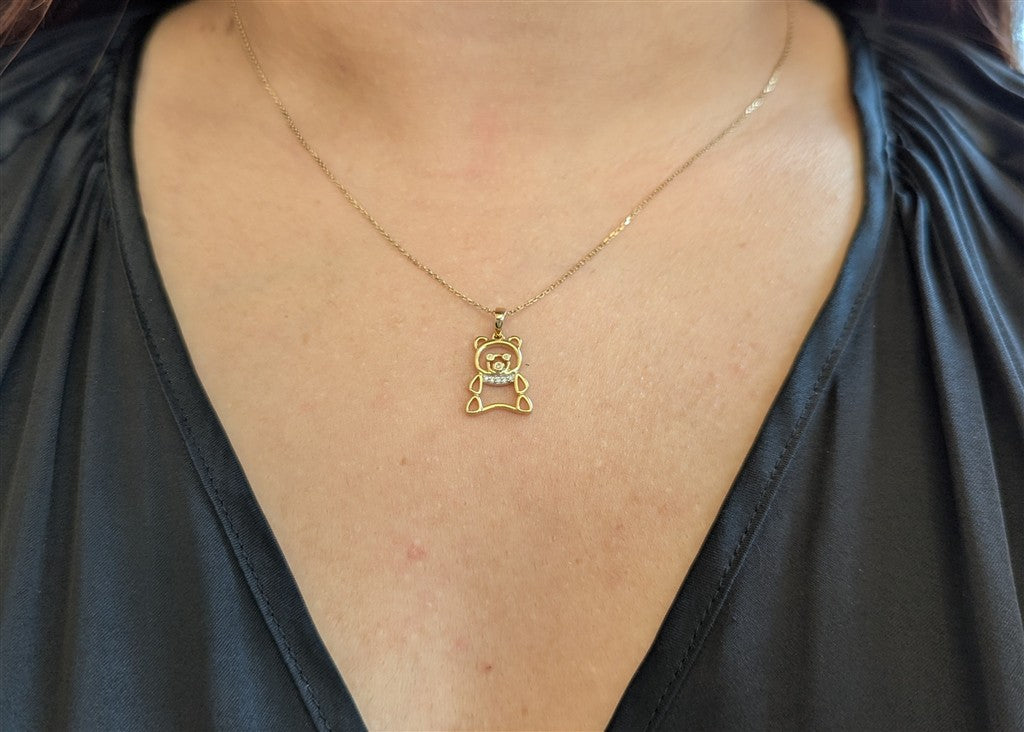 10ky Teddy Bear Pendant 0.03ct