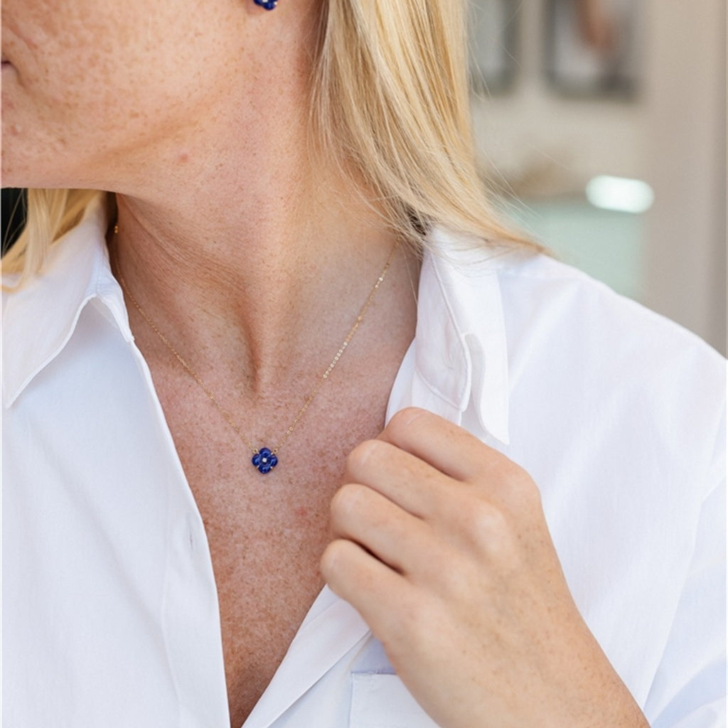 18kt Yellow Gold Lapis Floral