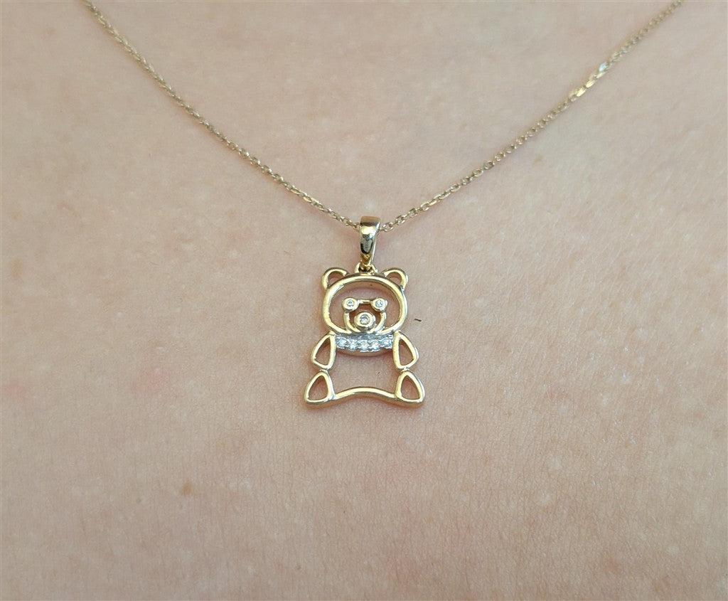 10ky Teddy Bear Pendant 0.03ct