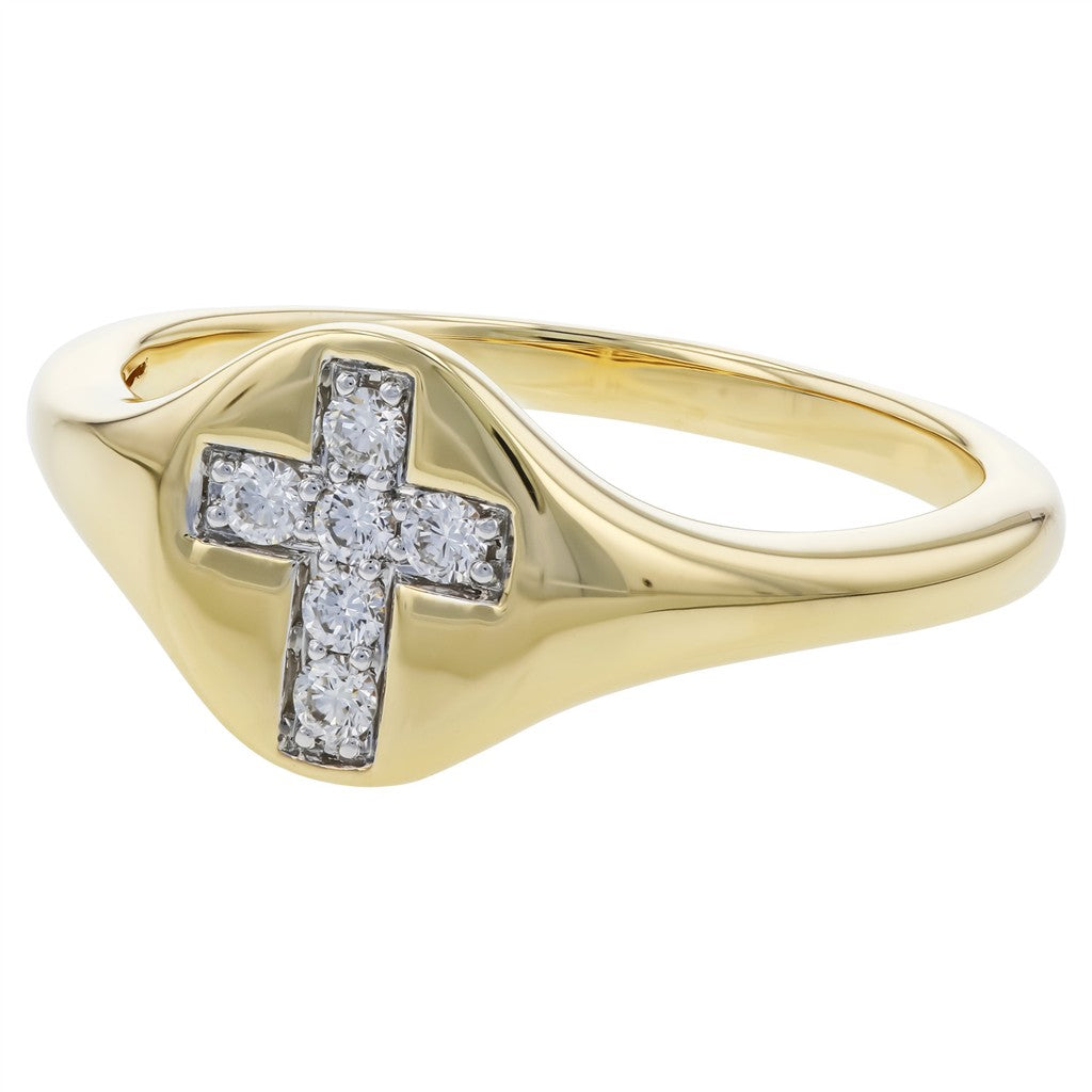 14KY Diamond Cross Signet-styl