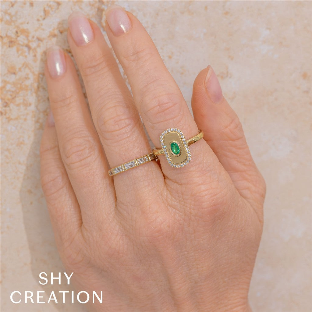 14KY 0.21CT Oval Emerald & 0.2