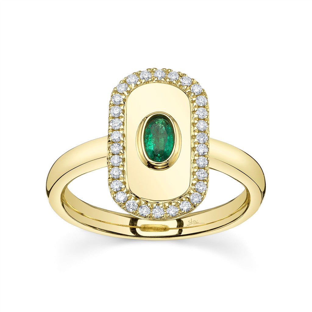 14KY 0.21CT Oval Emerald & 0.2