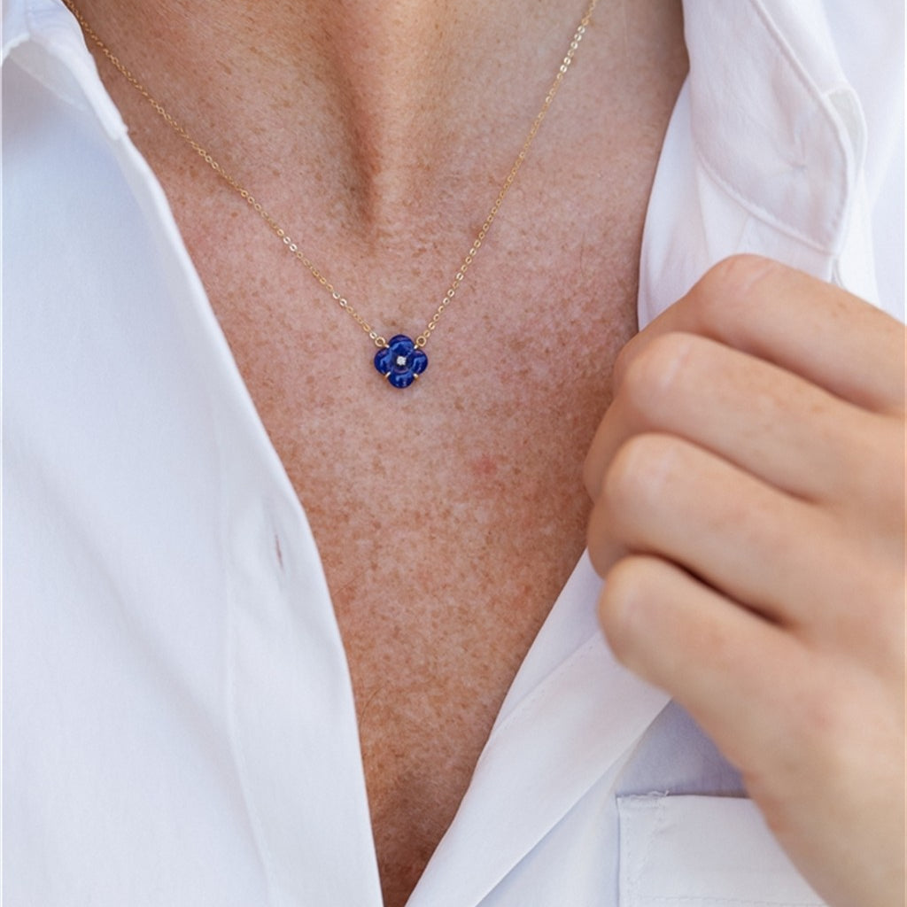 18kt Yellow Gold Lapis Floral