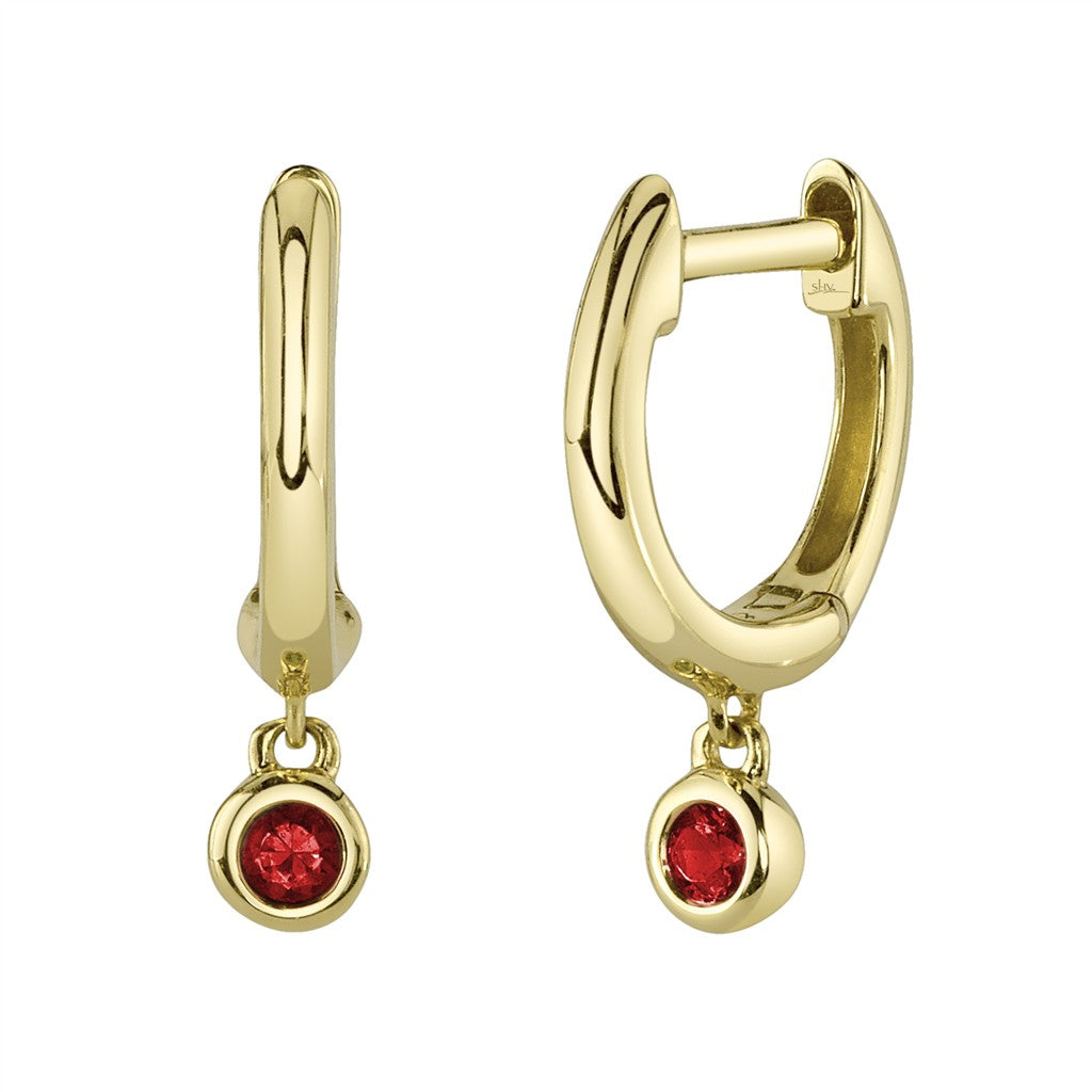 14KY 0.08CTW RUBY BEZEL HUGGIE