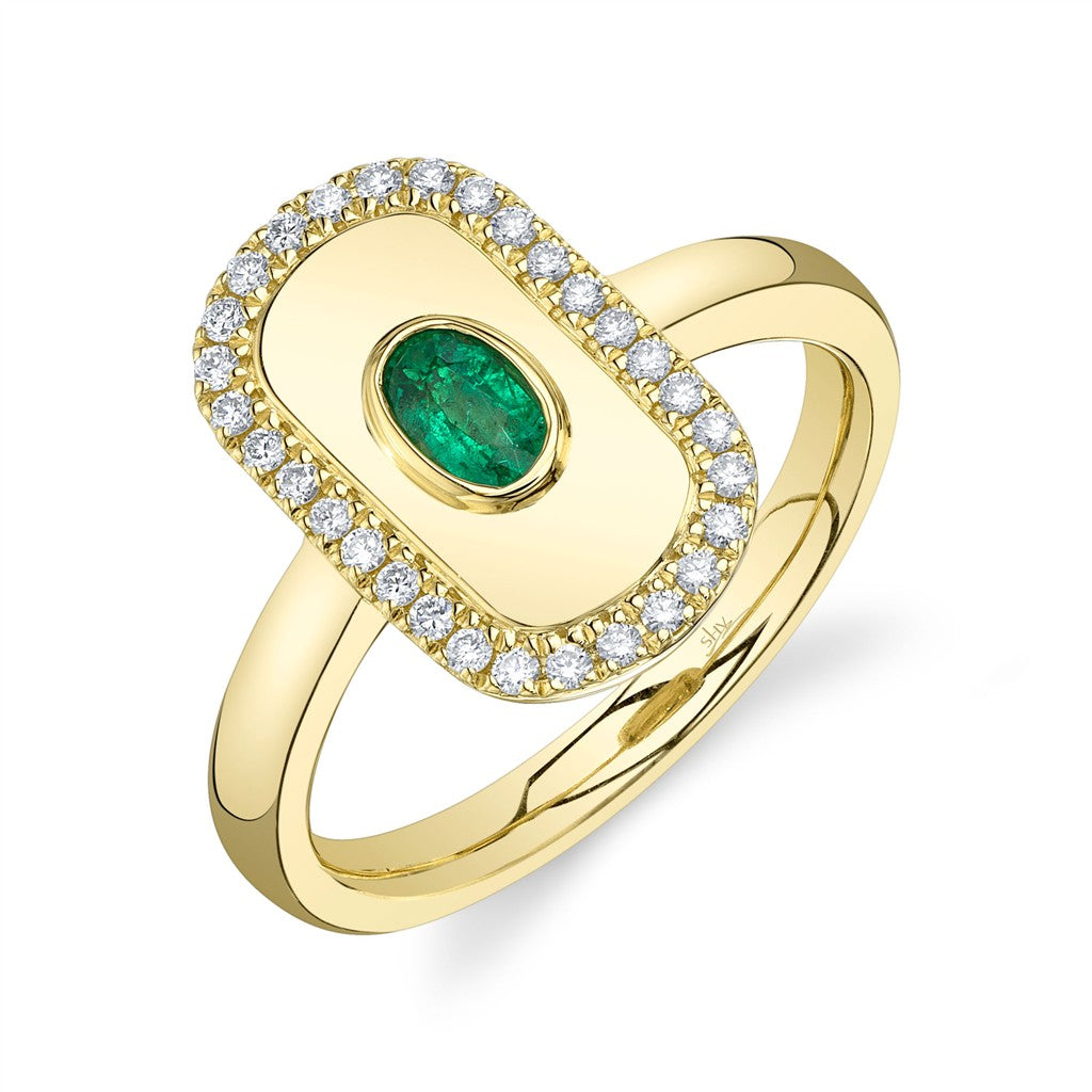 14KY 0.21CT Oval Emerald & 0.2