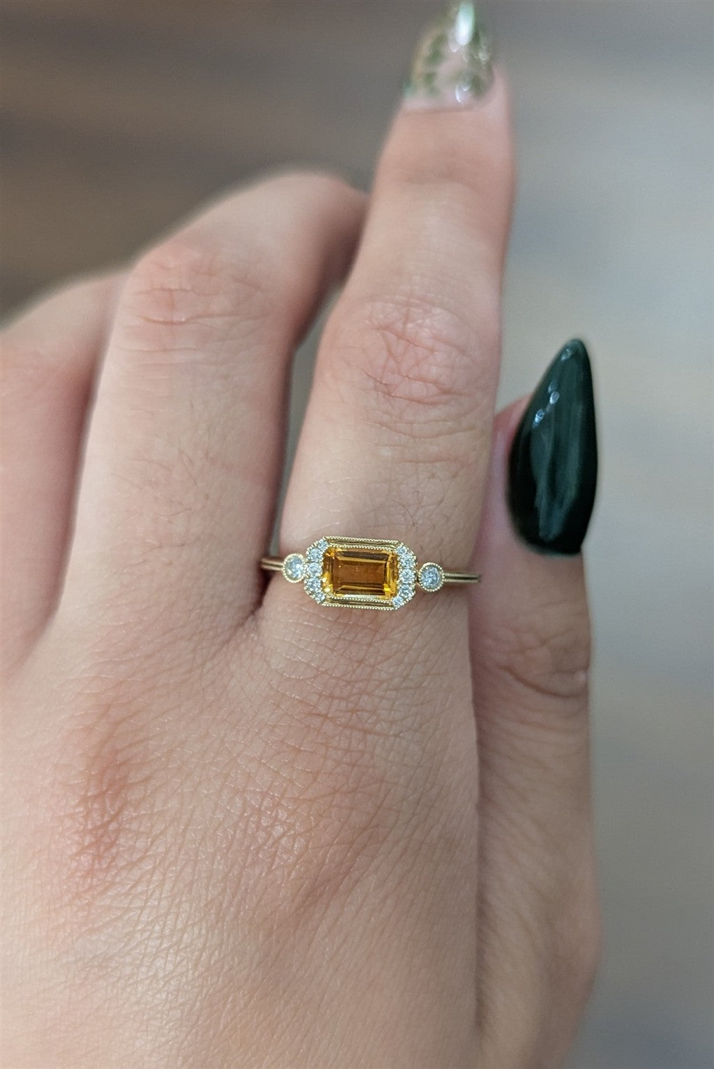 10KY Emerald Citrine Ring
