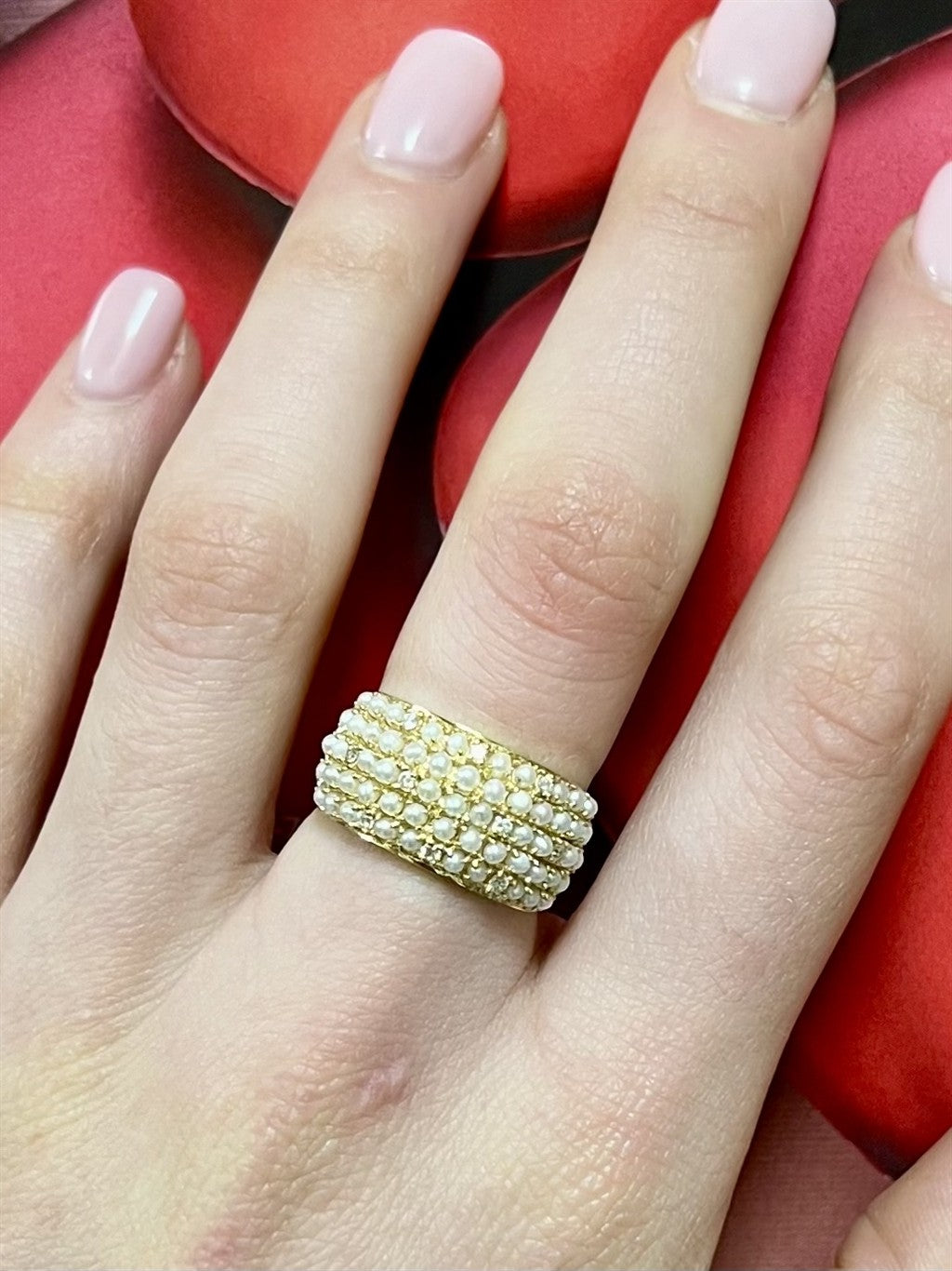 14KY Diamond & Seed Pearl Band