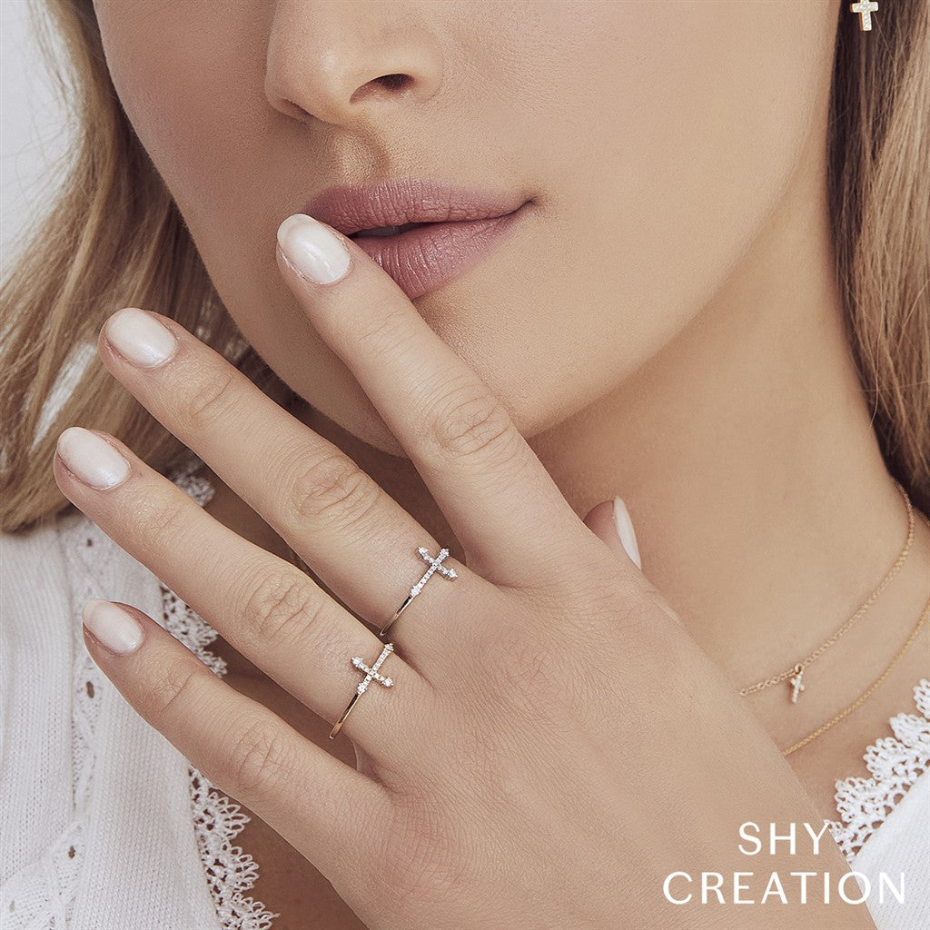 14KY 0.09CT DIA CROSS RING